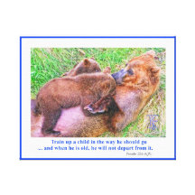 Brown Bear Nursing Cubs With Bible Quote Gallery Wrapped Canvas