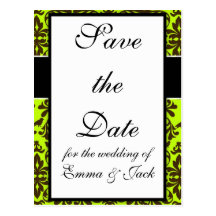 brown bird and lime green damask design post cards