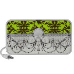 brown bird and lime green damask design mini speaker