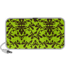 brown bird and lime green damask design PC speakers