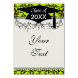 brown bird and lime green damask graduation cards