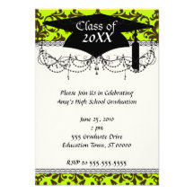 brown bird and lime green damask graduation custom announcements