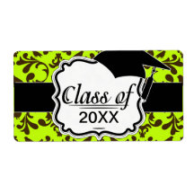brown bird and lime green damask graduation custom shipping label