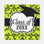 brown bird and lime green damask graduation magnets