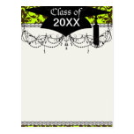 brown bird and lime green damask graduation postcard