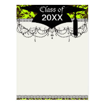 brown bird and lime green damask graduation postcard