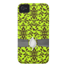 brown bird and lime green damask pattern iPhone 4 Case-Mate case