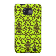 brown bird and lime green damask pattern galaxy s2 cases
