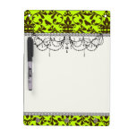 brown bird and lime green damask pattern Dry-Erase boards