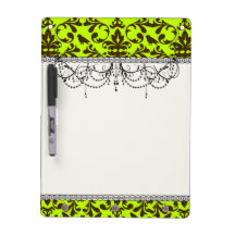 brown bird and lime green damask pattern Dry-Erase boards