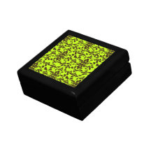 brown bird and lime green damask pattern jewelry boxes