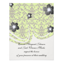 brown bird and lime green damask pattern custom invites