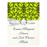 brown bird and lime green damask pattern announcements