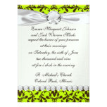 brown bird and lime green damask pattern personalized announcement