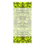 brown bird and lime green damask pattern invitations