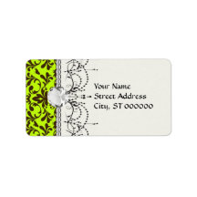 brown bird and lime green damask pattern personalized address label