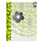 brown bird and lime green damask pattern letterhead template