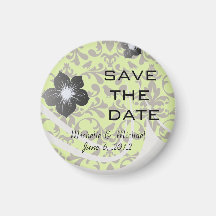 brown bird and lime green damask pattern magnet