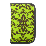 brown bird and lime green damask pattern planner
