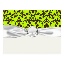 brown bird and lime green damask pattern postcards