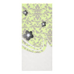 brown bird and lime green damask pattern rack card design