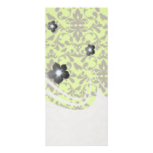 brown bird and lime green damask pattern rack card design