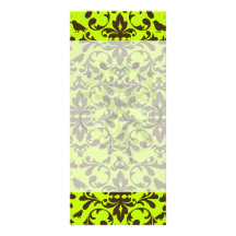 brown bird and lime green damask pattern rack card template