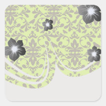 brown bird and lime green damask pattern sticker