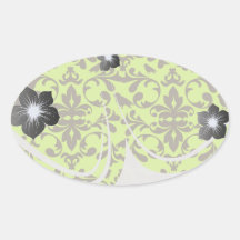 brown bird and lime green damask pattern sticker