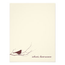 Brown bird on branch ecru thank you note card invitations