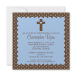 Brown & Blue Baby Boy Baptism Inviation Announcements