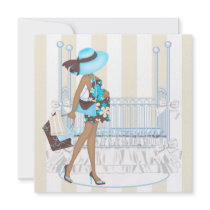 Brown Blue Baby Boy Shower Invitations
