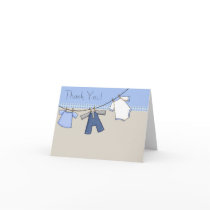 Brown Blue Clothesline Baby Boy Thank You Cards