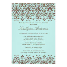 Brown & Blue Damask Bridal Shower Invitation