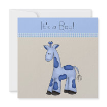 Brown Blue Giraffe Baby Boy Shower Personalized Announcement