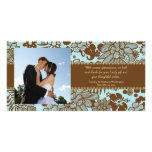 Brown blue whimsical wedding thank you photocard custom photo card