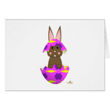 Brown Bunny Pink Decorated Easter Egg Greeting Card