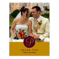 Brown centre classic monogram photo thank you note postcards