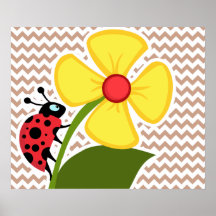 Brown Chevron Pattern; Ladybug Posters