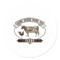 Brown Chicken Brown Cow Farms Round Sticker