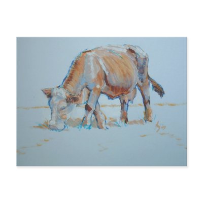 Brown Cow Grazing Painting Bronzed Bovine Post Card by mike_jory
