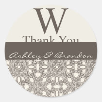 Brown Cream Damask Monogram Wedding Favour Tags stickers