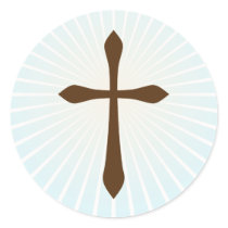 Brown cross on blue abstract light rays stickers