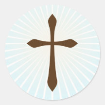 Brown cross on blue abstract light rays stickers