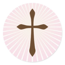 Brown cross on pink abstract light rays stickers