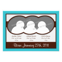 Brown Cyan Blue Triplets Birth Announcements