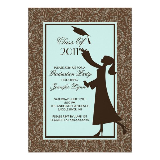 Brown Damask Graduation Invitation Silhouette Grad