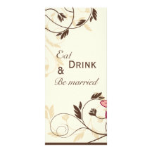 Brown damask modern floral Wedding menu Full Color Rack Card