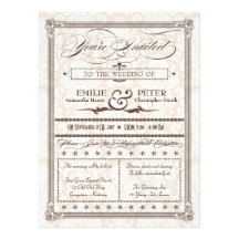 Brown Damask Poster-Style Wedding Invitation