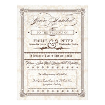 Brown Damask Poster-Style Wedding & Reception Personalized Announcement